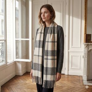 J. Crew Neutral Colorblock Pashmina Scarf | Gray Cream Tan Wrap